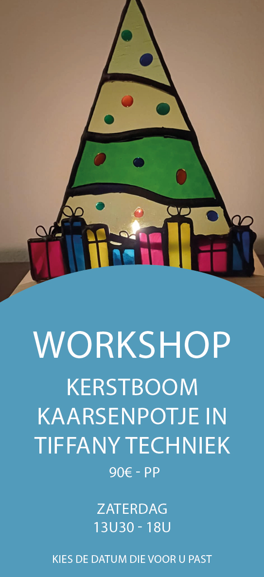 workshop kerstboom kaarsenpotje in Tiffany techniek